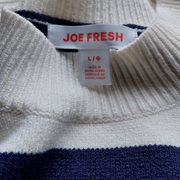 Joe Fresh Navy and Cream Striped Crew Neck Sweater - Picture 4 of 6